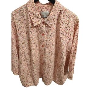 CJ Banks‎ Women's 2X Floral Print Button Front Shirt Red Pink Yellow White Top